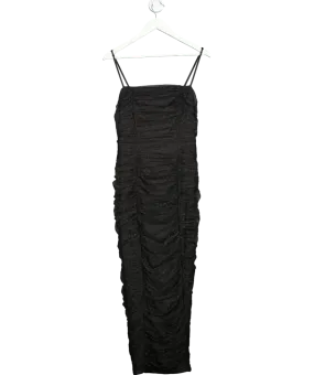 Michelle Keegan Black Dobby Mesh Strappy Bodycon Midi Dress UK 12