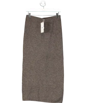 NA-KD Brown Knitted Mid Waist Midi Skirt UK XS