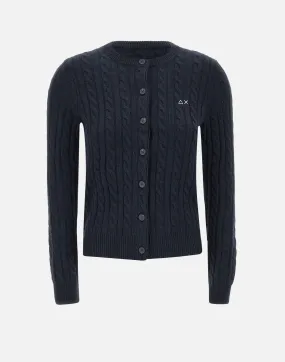 Navy Blue Cable-Knit Cardigan
