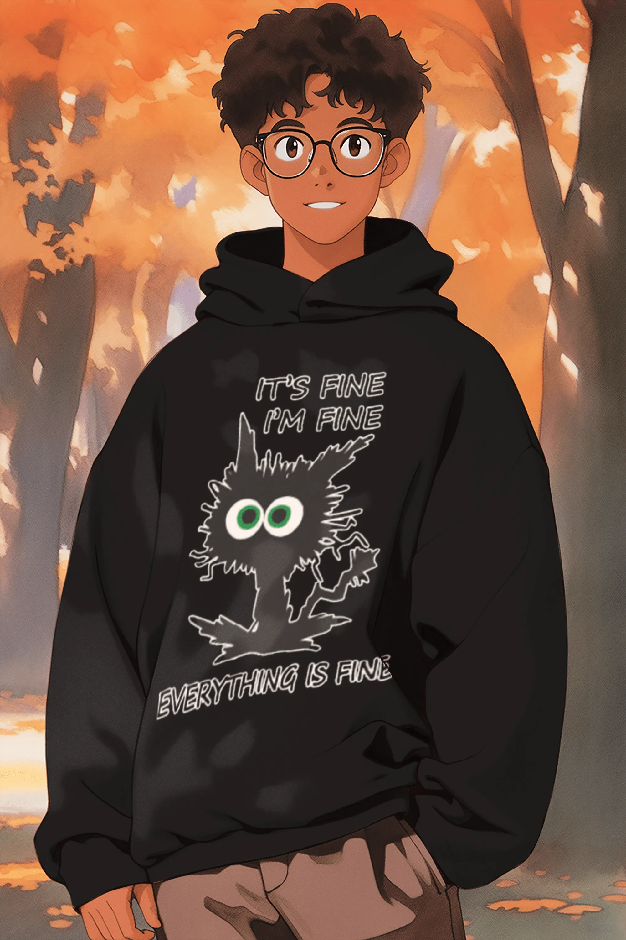 Neurotic Cat Hoodie It's Fine, I'm Fine Everything Is Fine Soft Style Unisex Hoodie