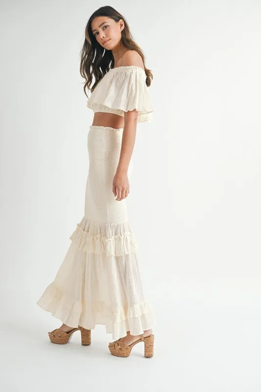 NEWEST ARRIVAL Cream Smocked Maxi Skirt Set