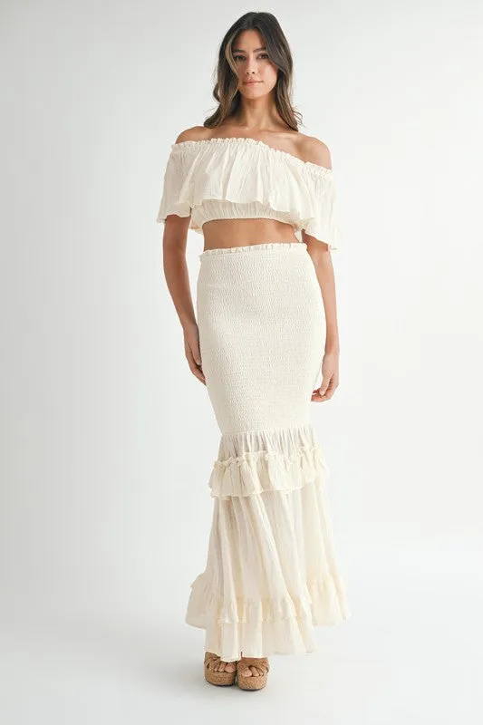 NEWEST ARRIVAL Cream Smocked Maxi Skirt Set