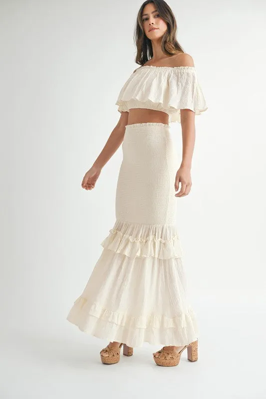 NEWEST ARRIVAL Cream Smocked Maxi Skirt Set