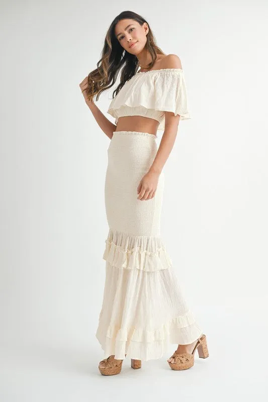 NEWEST ARRIVAL Cream Smocked Maxi Skirt Set