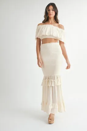 NEWEST ARRIVAL Cream Smocked Maxi Skirt Set