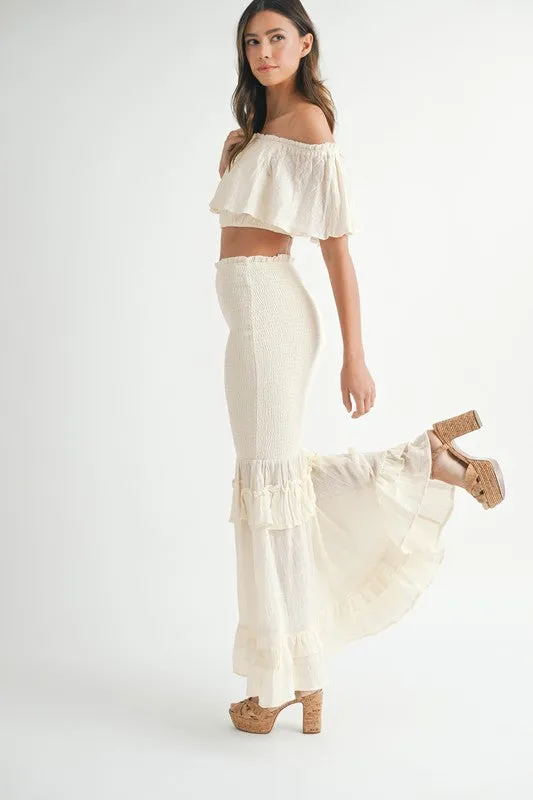 NEWEST ARRIVAL Cream Smocked Maxi Skirt Set