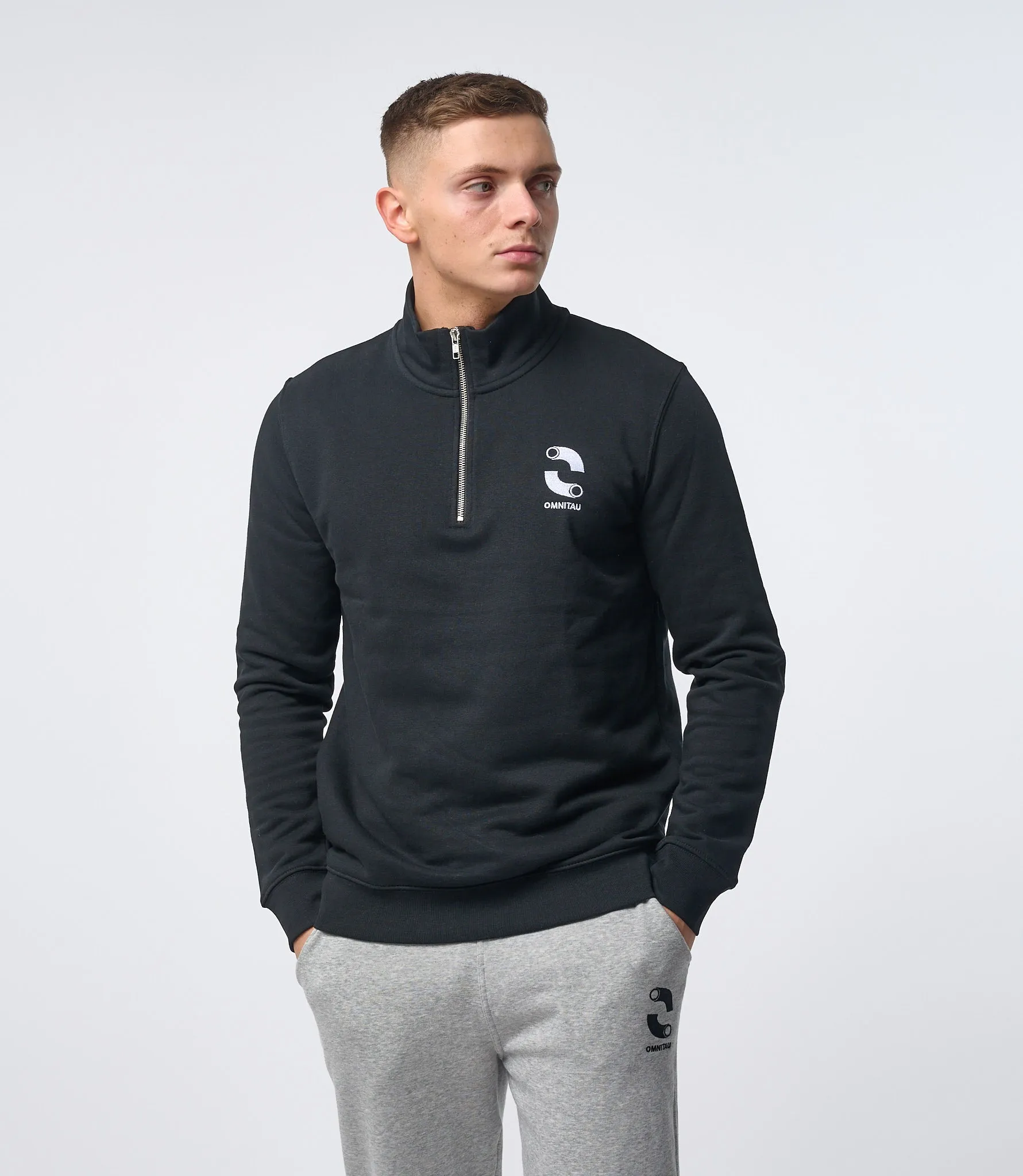 Omnitau Men's Classic Organic Cotton 1/4 Zip Mid Layer Fleece - Black
