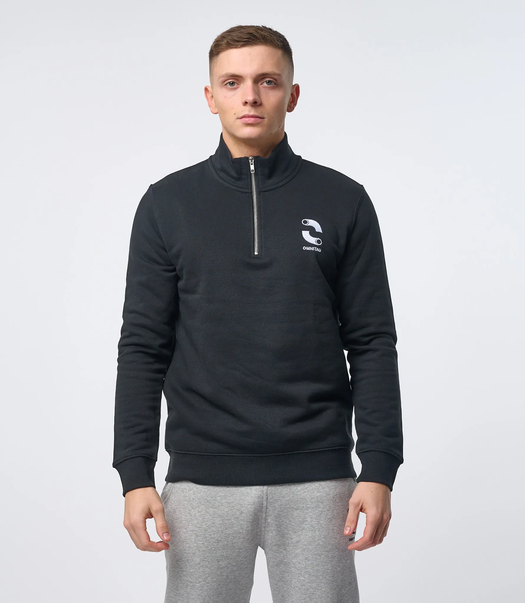 Omnitau Men's Classic Organic Cotton 1/4 Zip Mid Layer Fleece - Black