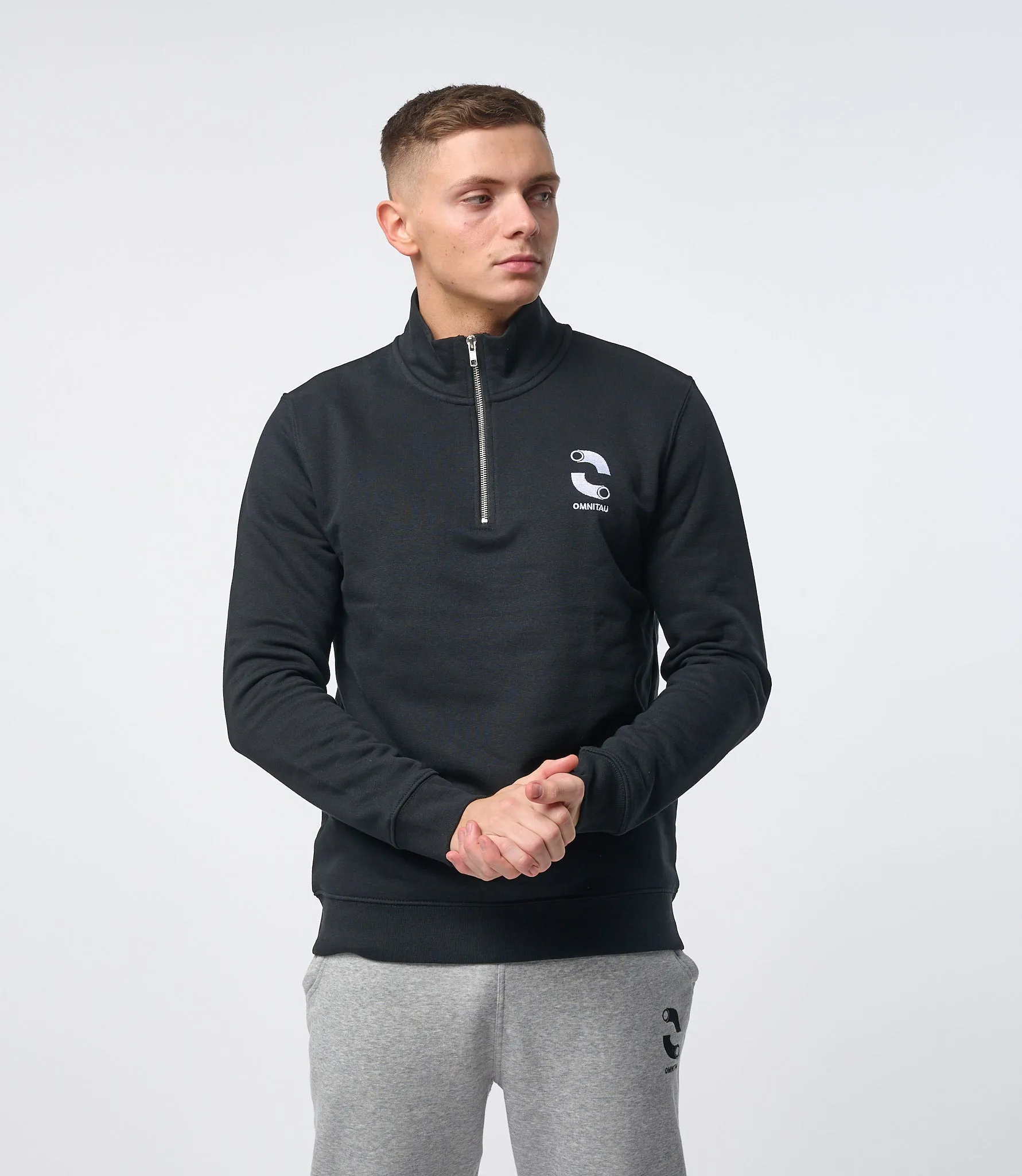 Omnitau Men's Classic Organic Cotton 1/4 Zip Mid Layer Fleece - Black