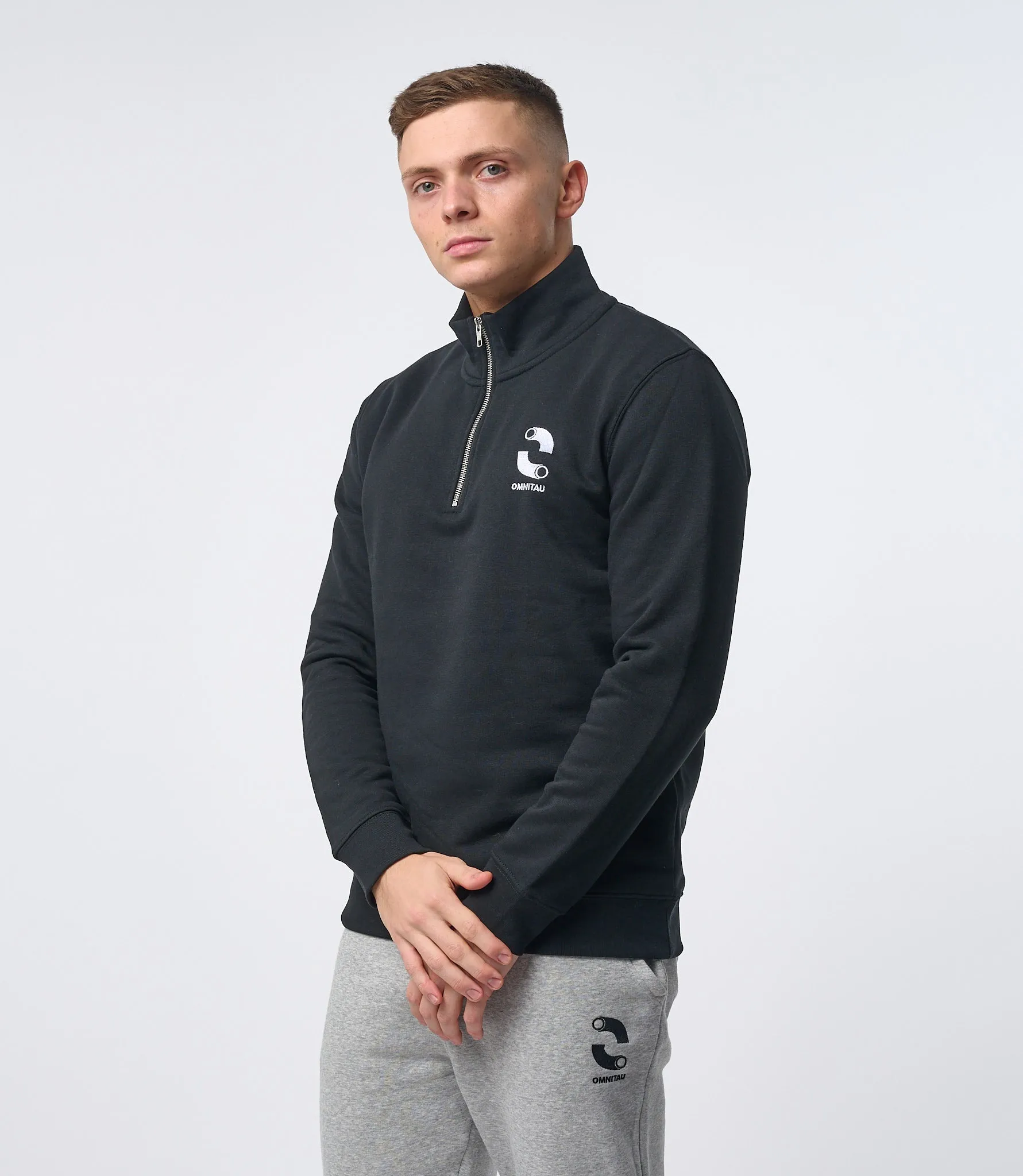 Omnitau Men's Classic Organic Cotton 1/4 Zip Mid Layer Fleece - Black