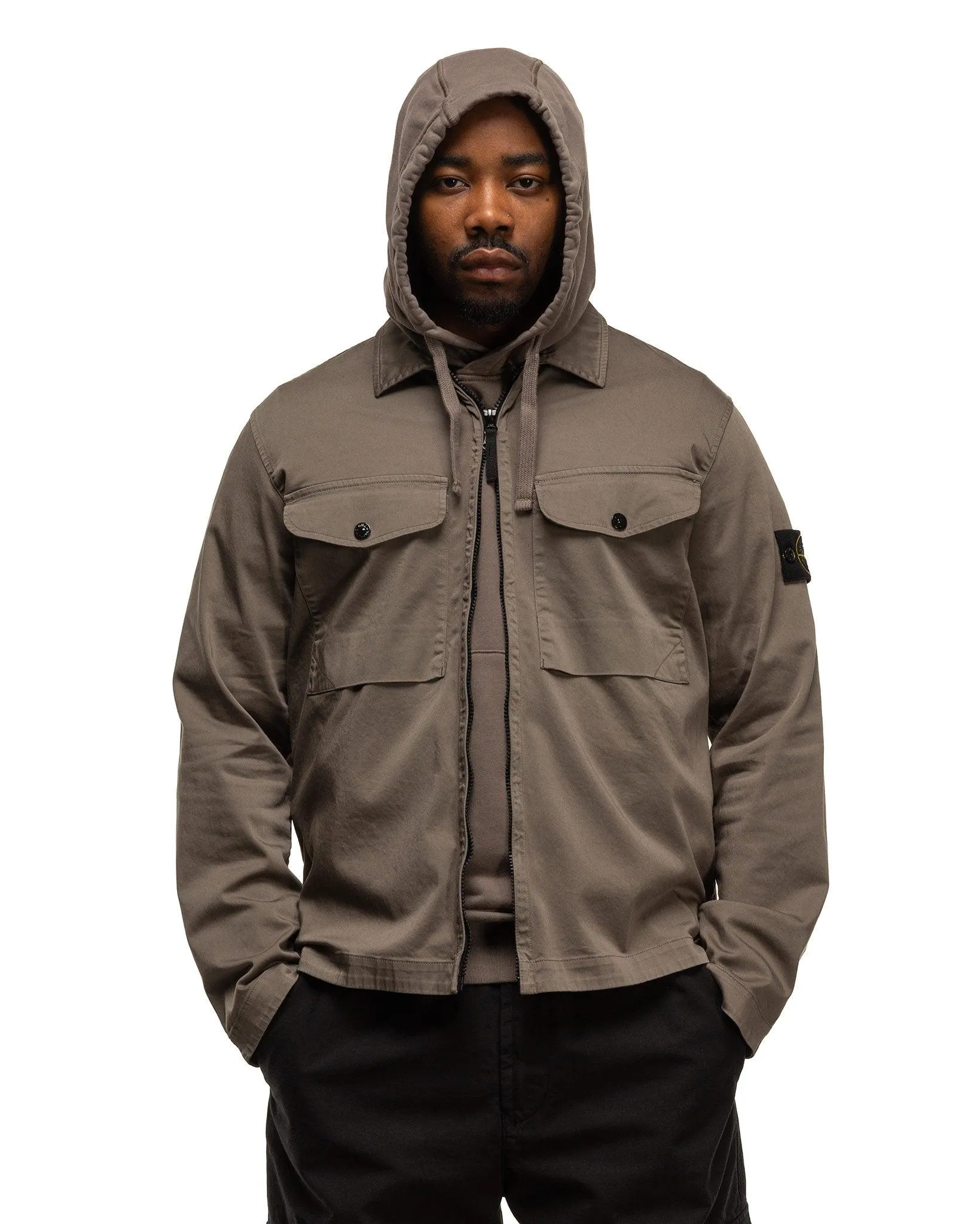 Organic Stretch Cotton Satin Overshirt Walnut