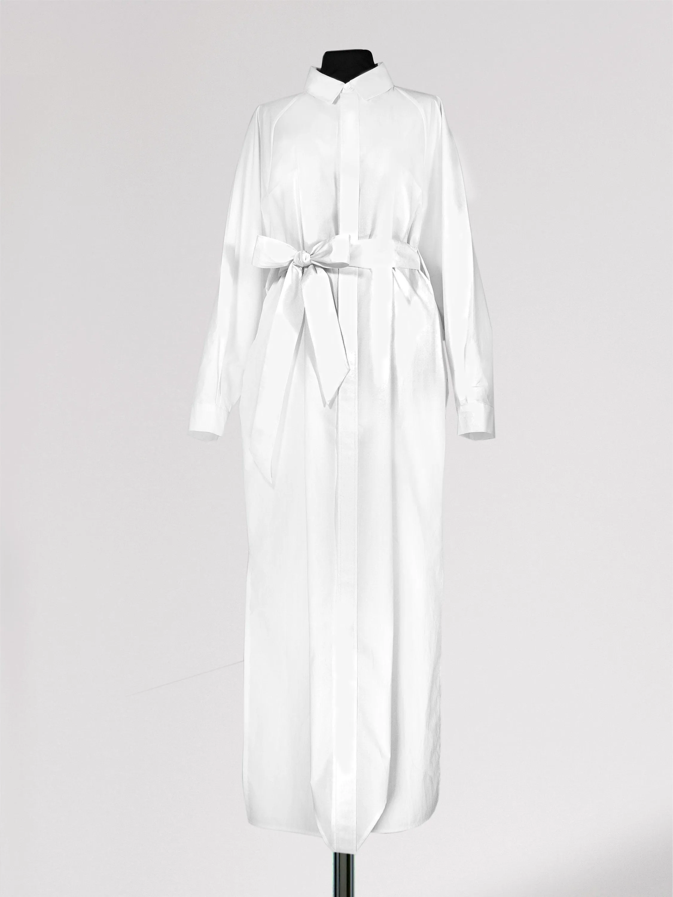 Origami Cotton Long Sleeves Maxi Shirt / White