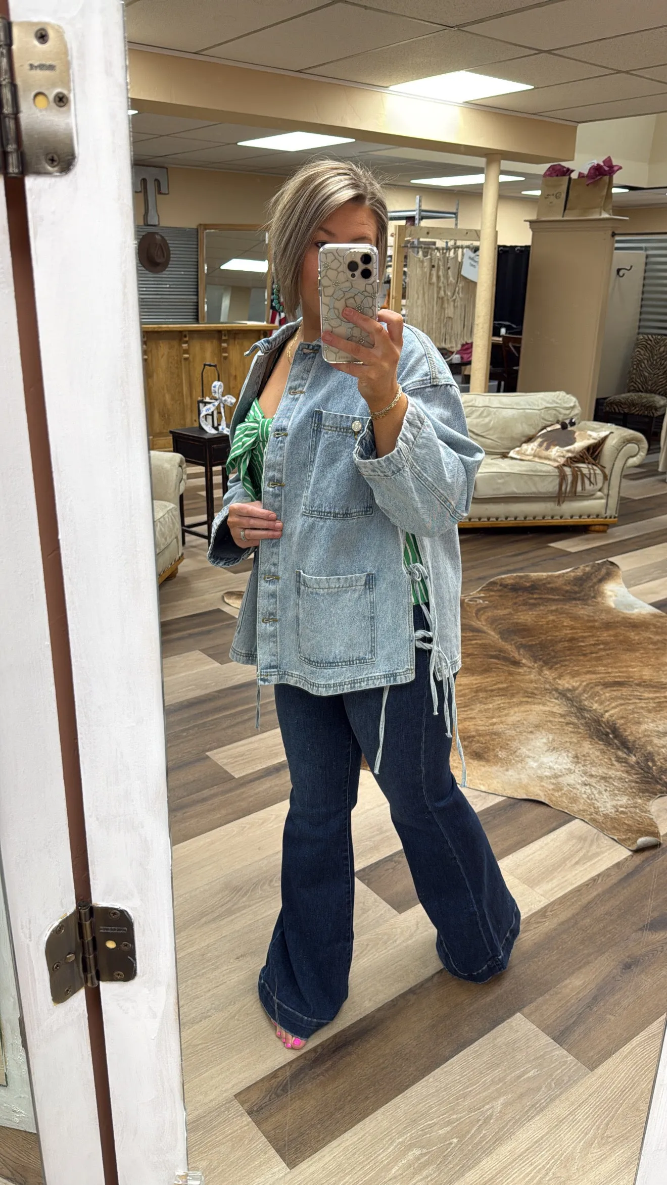 Oversized Tie Denim Jacket