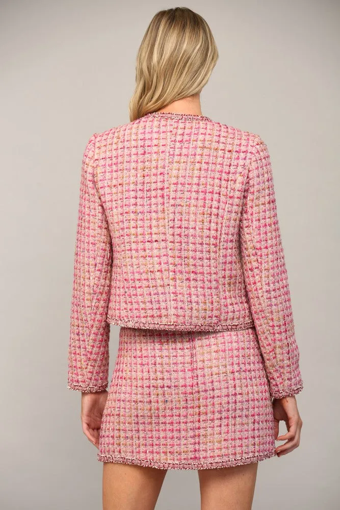 patch pocket tweed mini skirt