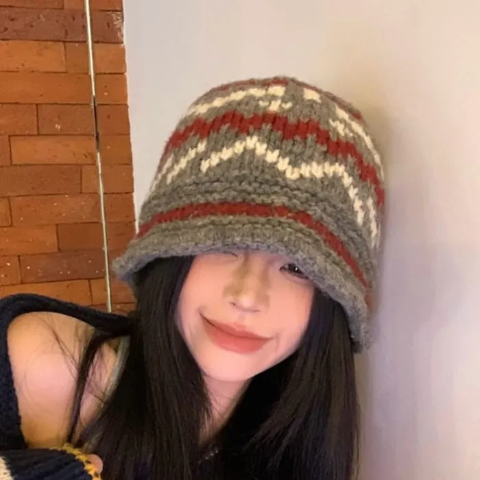 Patterned Knit Bucket Hat
