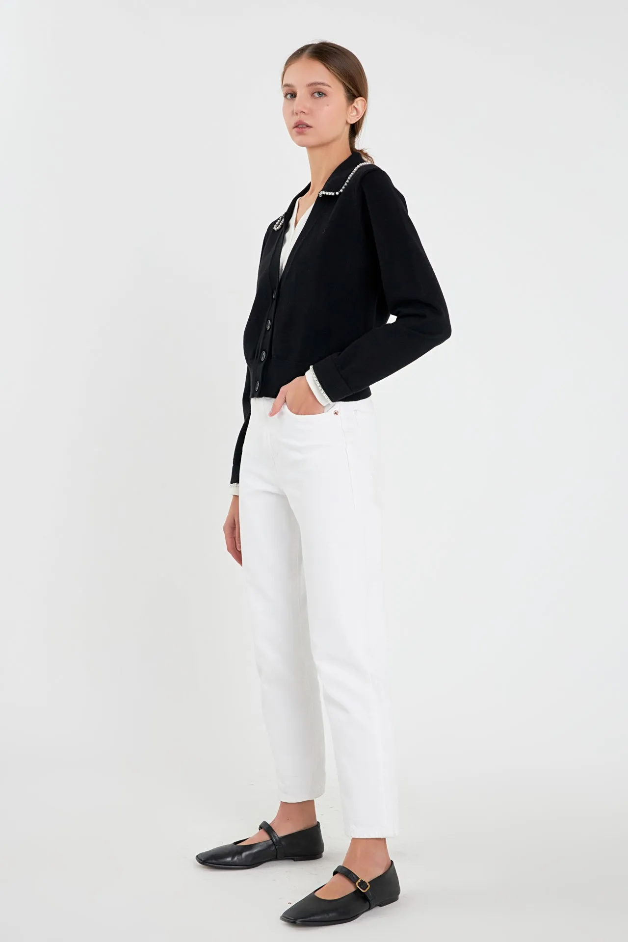 Pearl Trim Vasity Cardigan