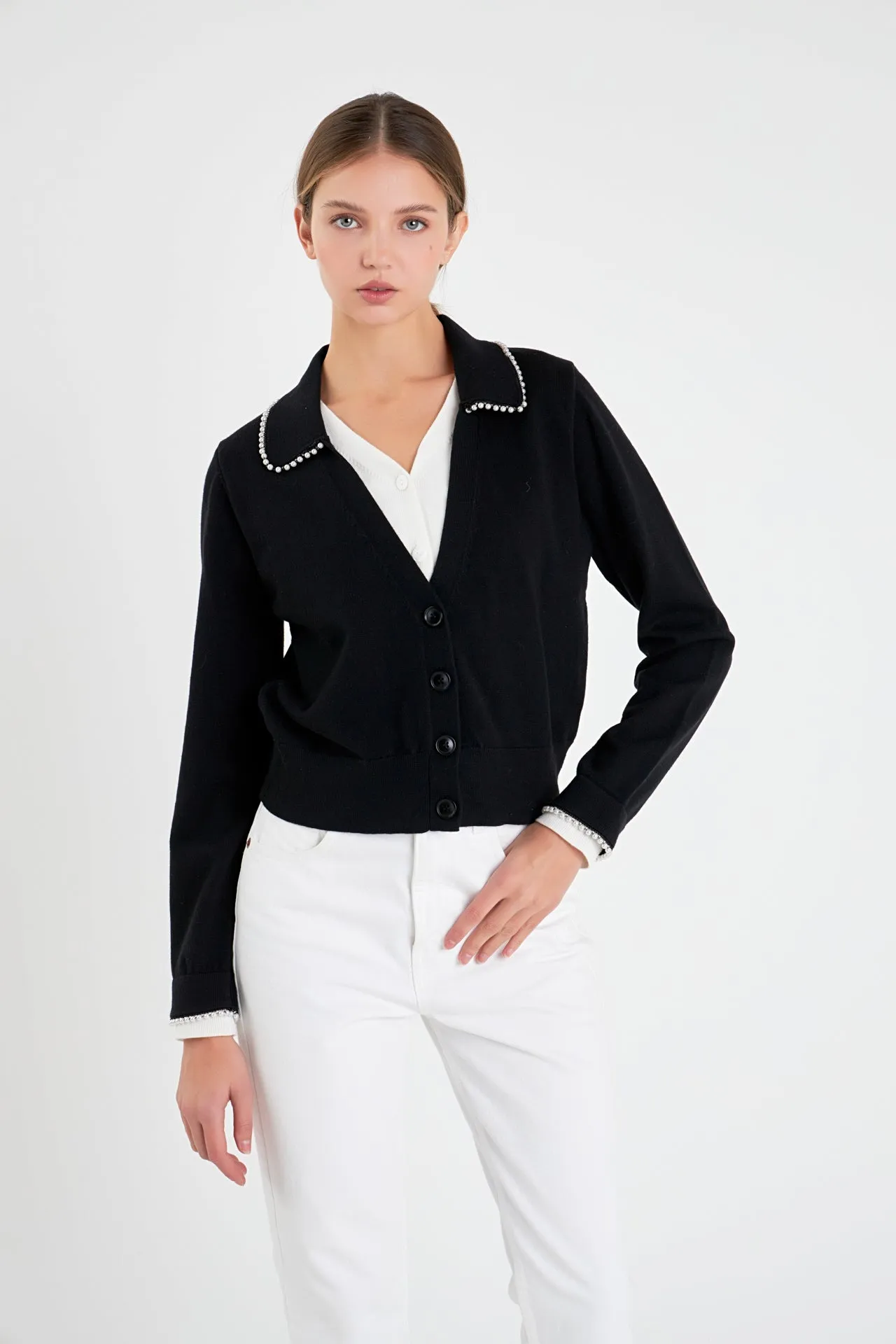 Pearl Trim Vasity Cardigan