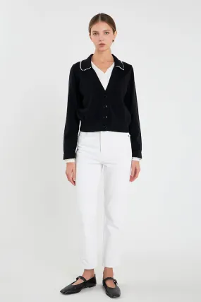 Pearl Trim Vasity Cardigan