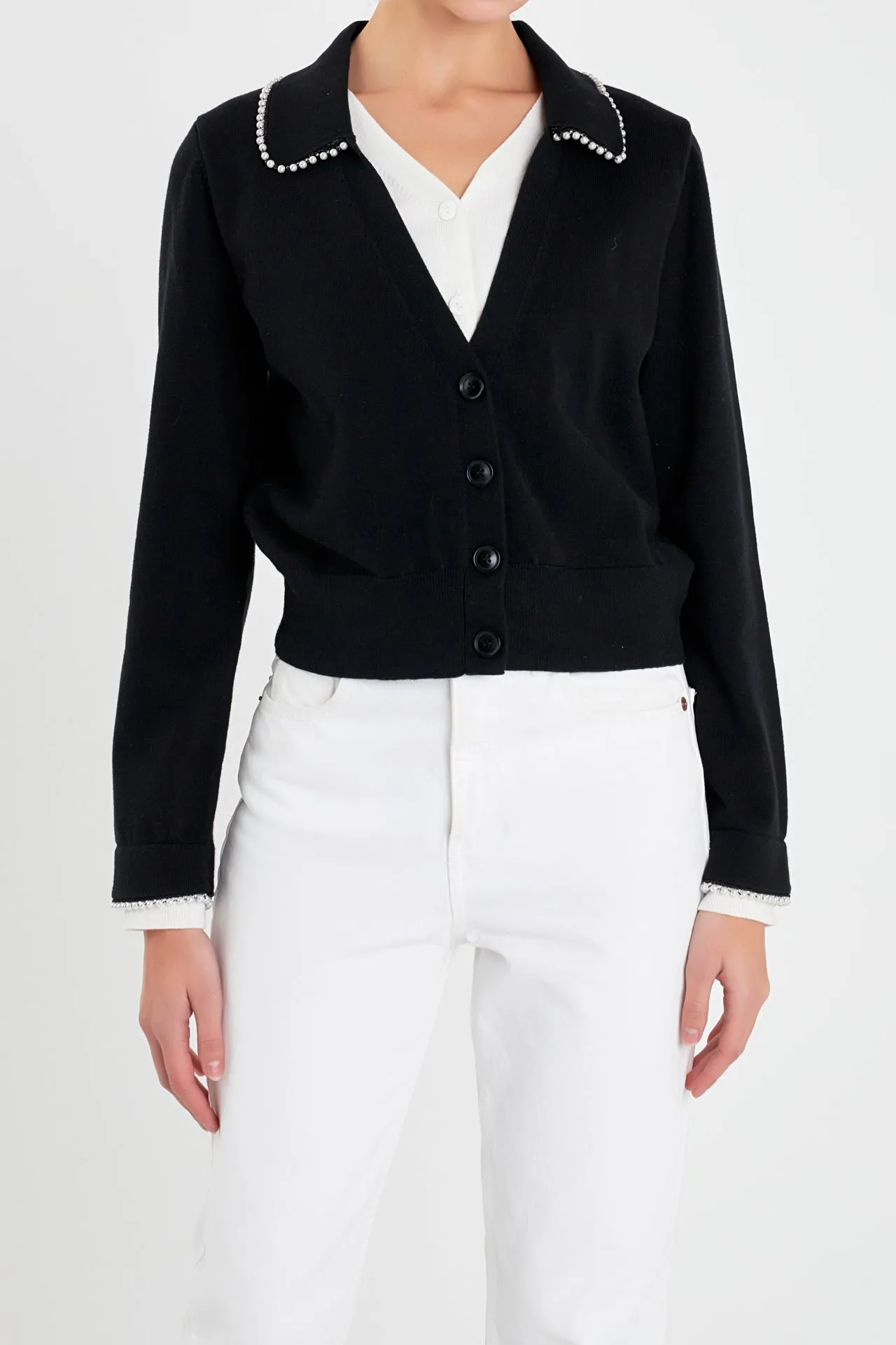 Pearl Trim Vasity Cardigan