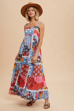PENNY PATCHWORK TILED PRINT MAXI DRESS