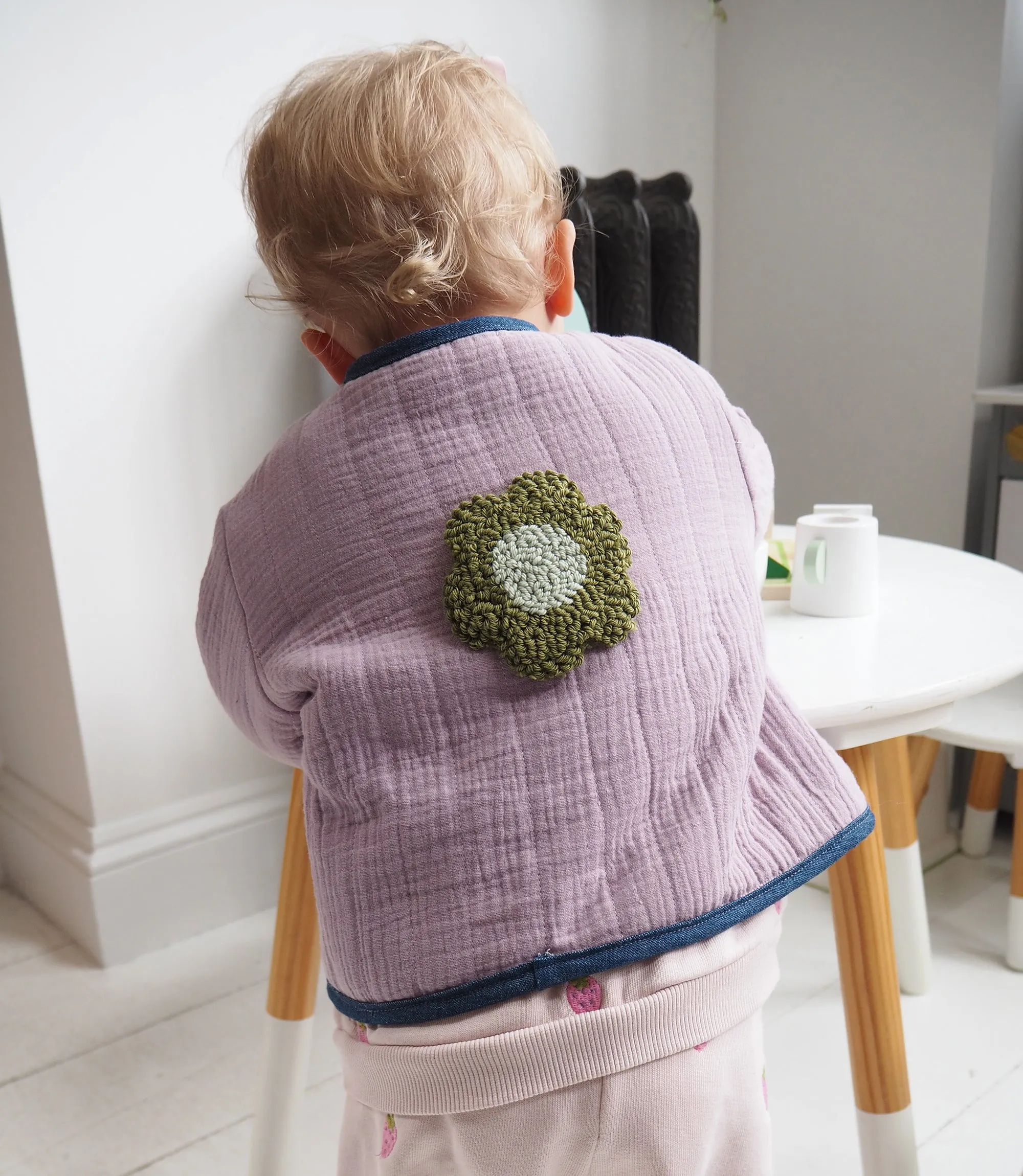 Quilted Baby and Child's Coat With Daisy Flower