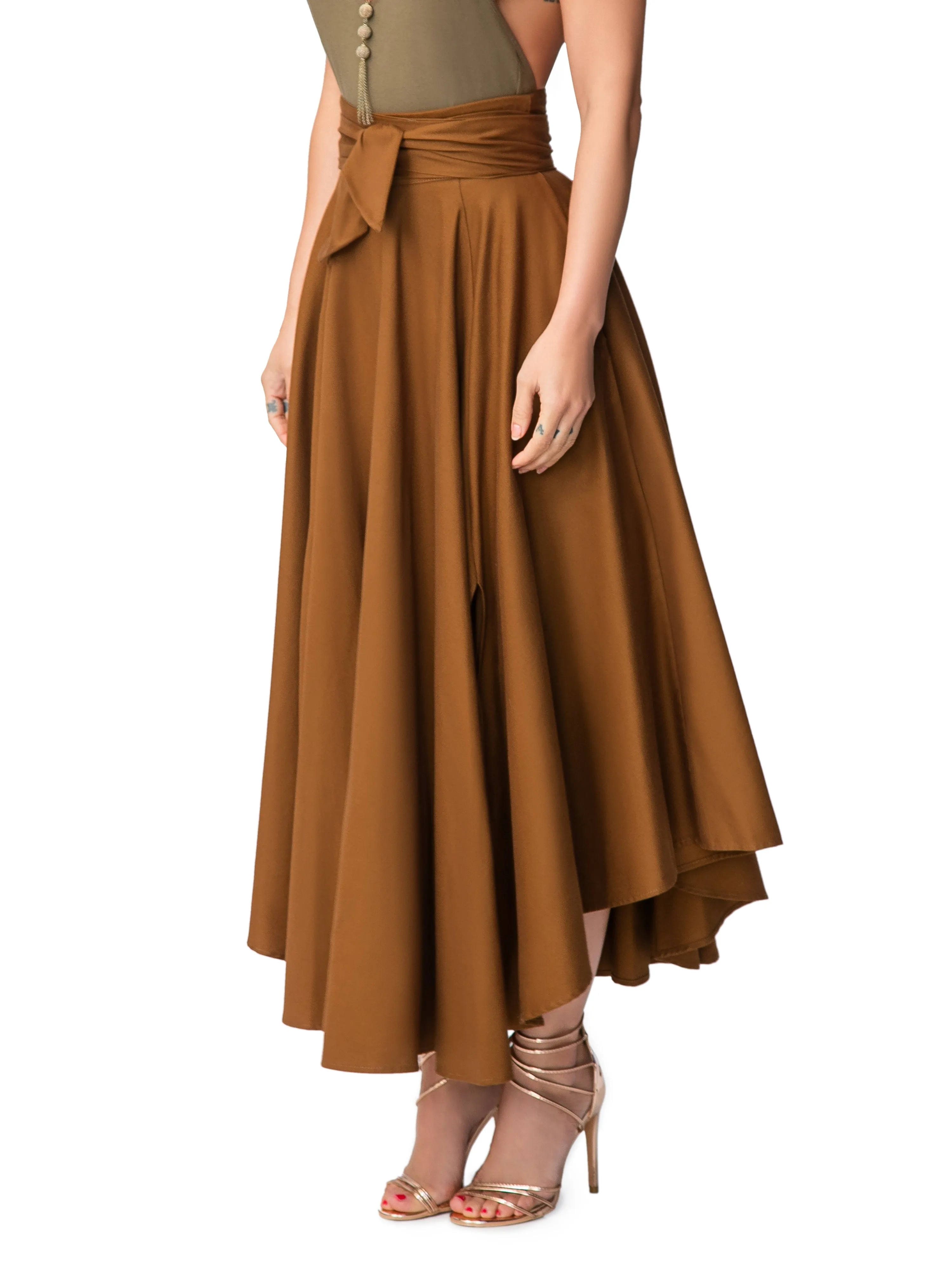 "Jenna" Coco Belted Midi Skirt