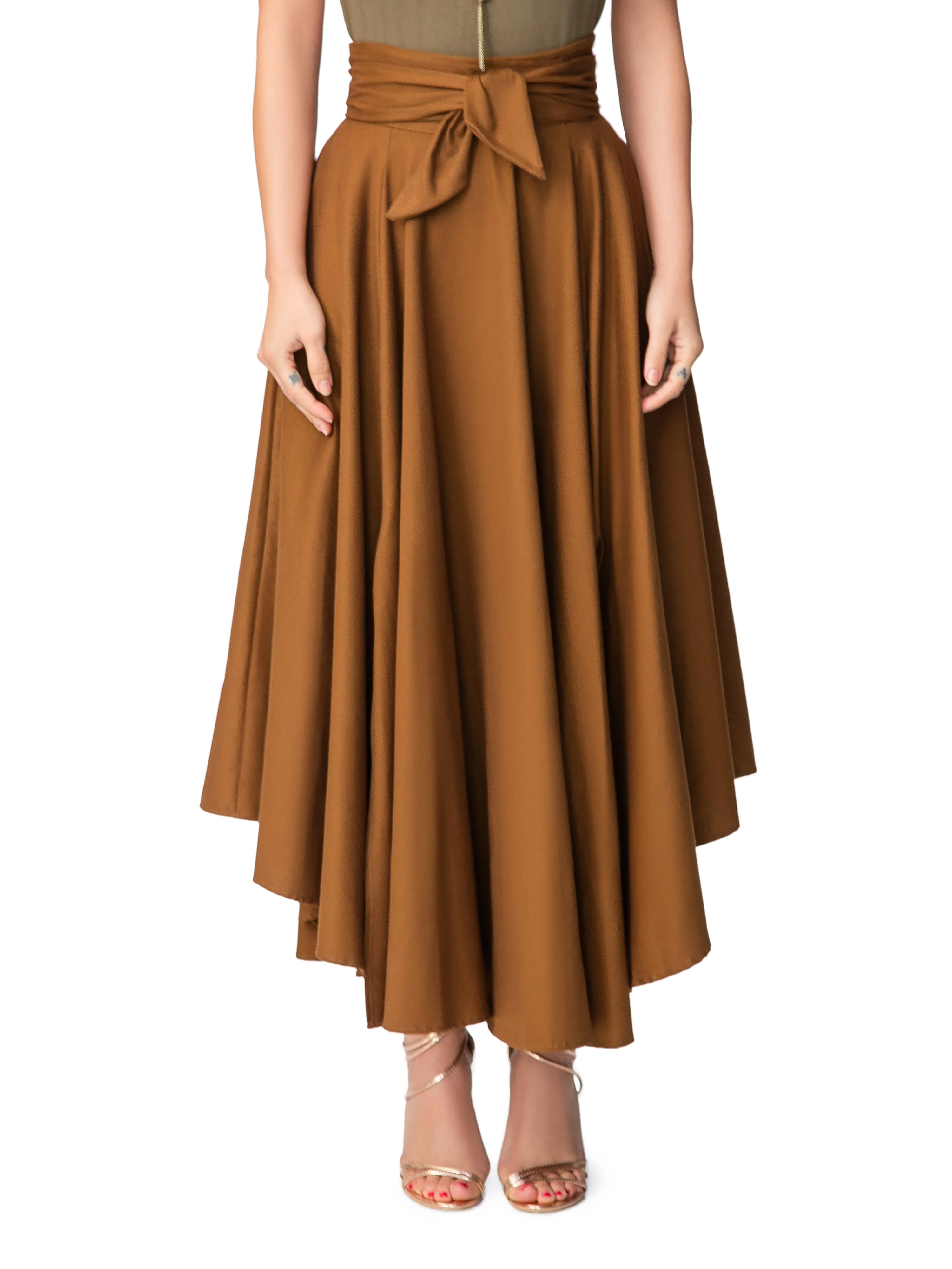 "Jenna" Coco Belted Midi Skirt
