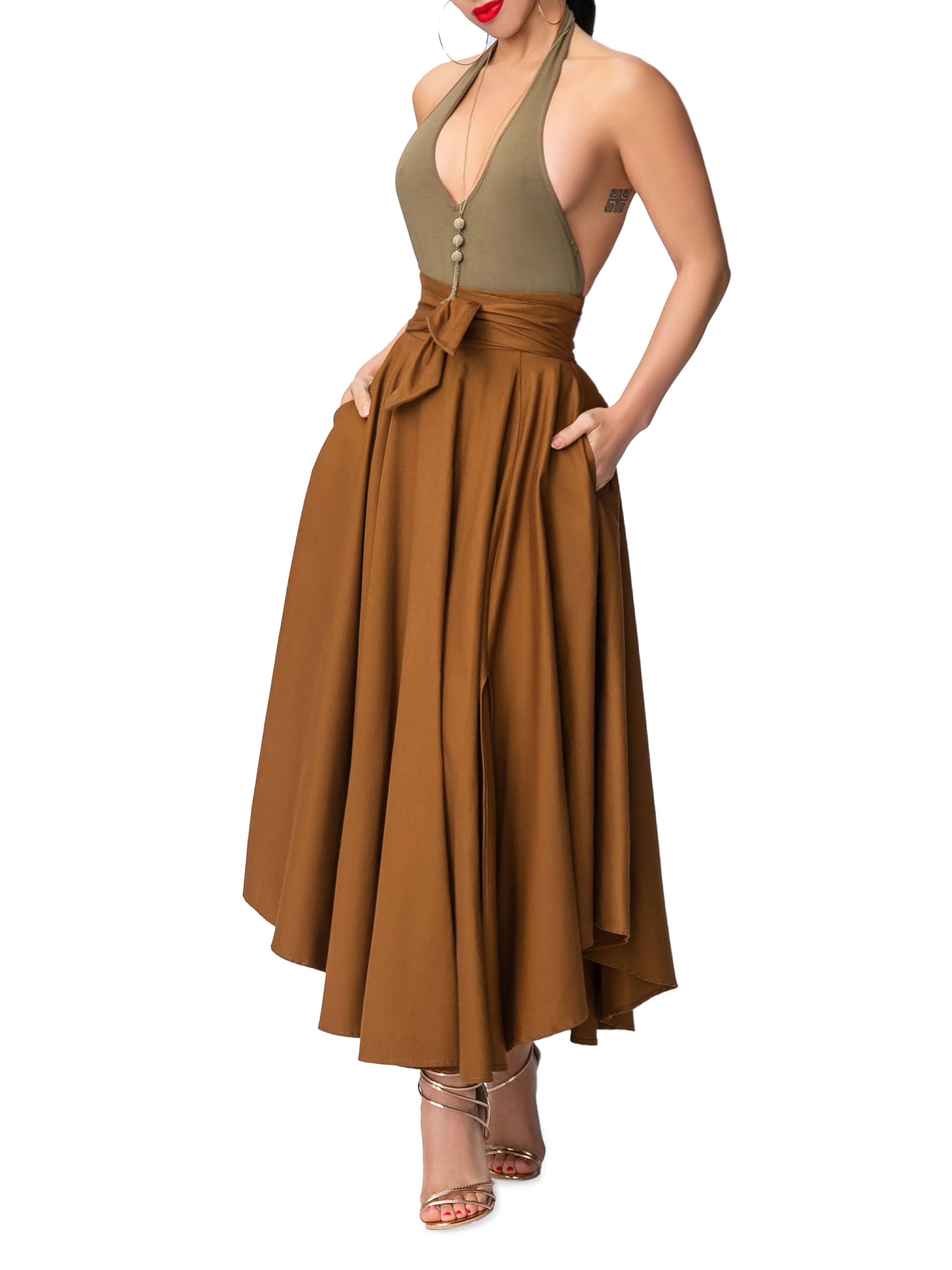 "Jenna" Coco Belted Midi Skirt