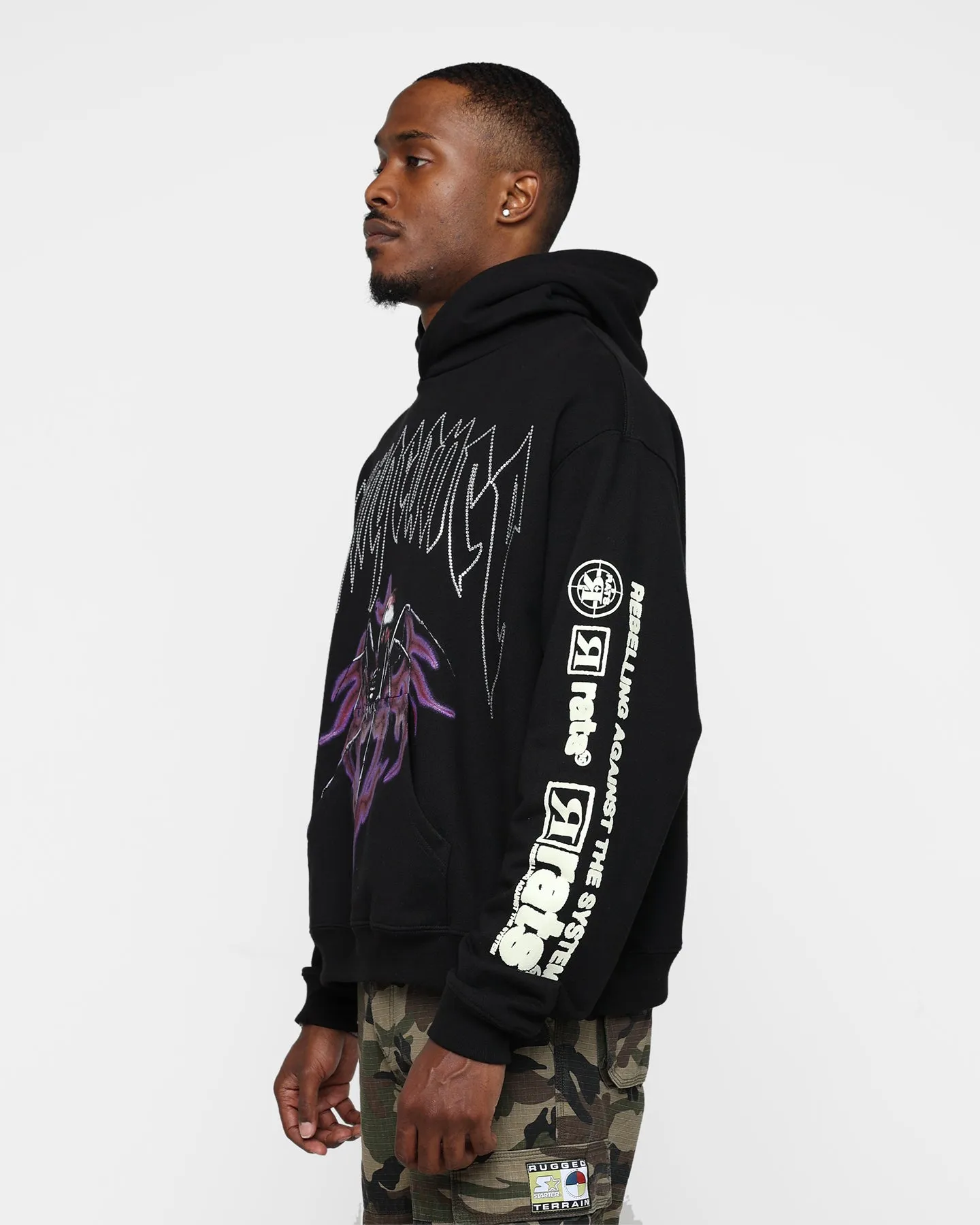 Rats Get Fat Vengeance Rhinestone Hoodie Black