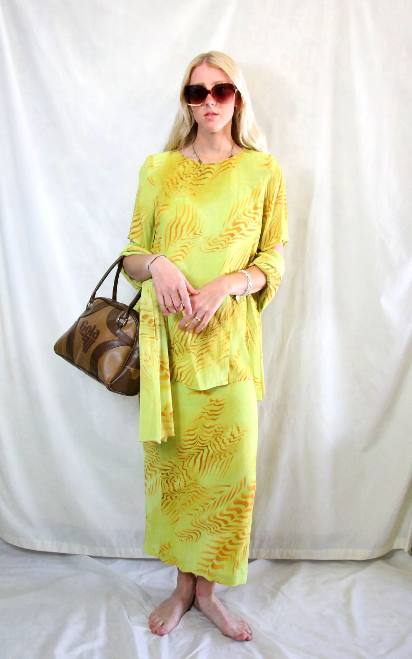 RENT Vintage Yellow Printed Co Ord