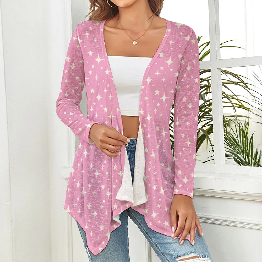 Retro Cardigan Sweater Women, 50s inspired Pink Cardigan, Vintage Style Cardigan, Star Print Cardigan, Mid Century Pink Sweater Cardigan