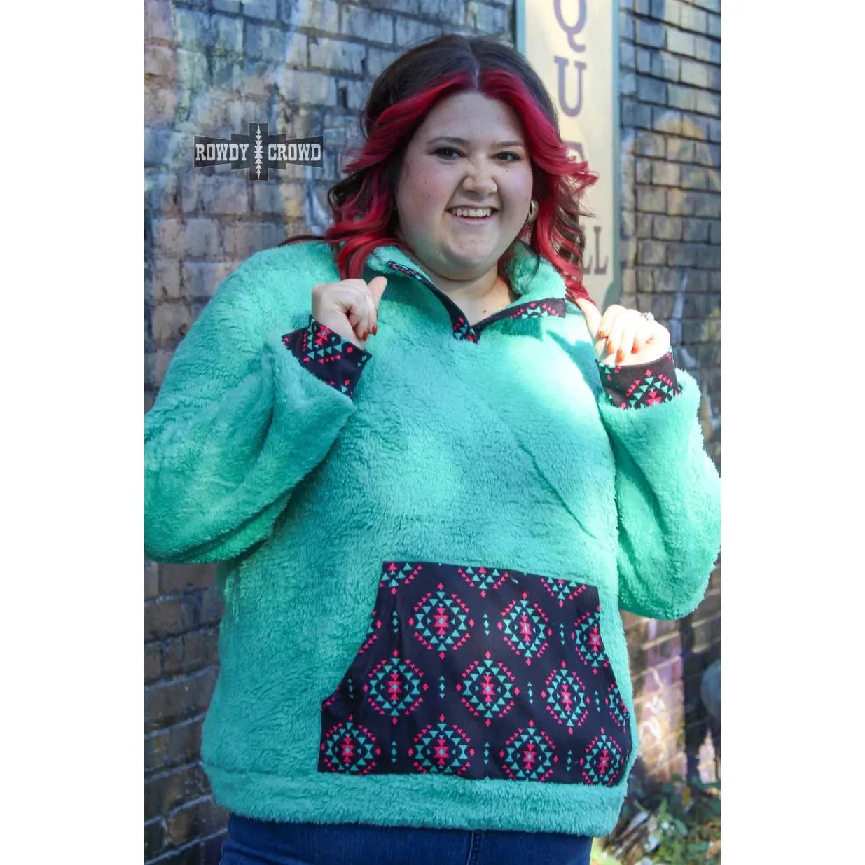 Rowdy Crowd Women's Pagosa Springs Sherpa Pullover - Turquoise