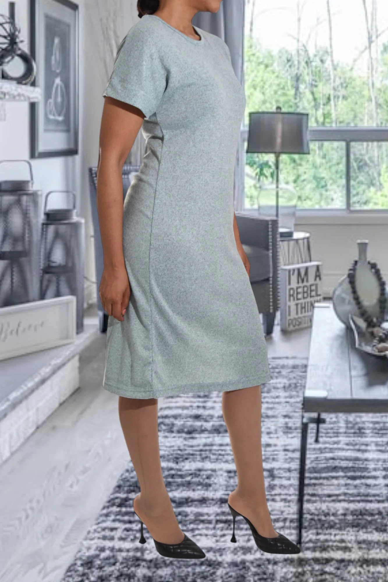 Sage Roll Sleeve Dress