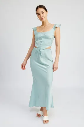 Sea Satin Midi Skirt