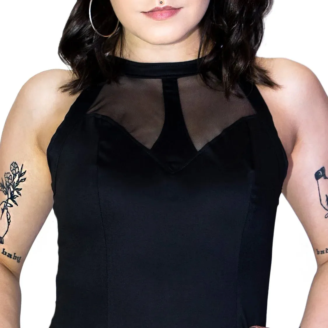 See-through Lace Net Black Mini Dress - Raelyn
