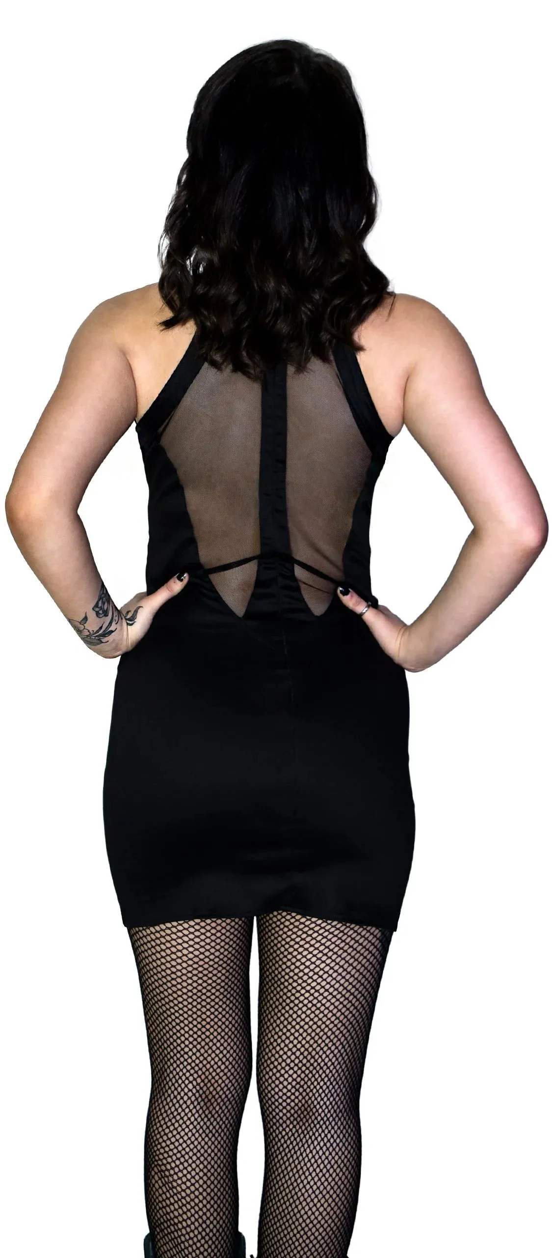 See-through Lace Net Black Mini Dress - Raelyn