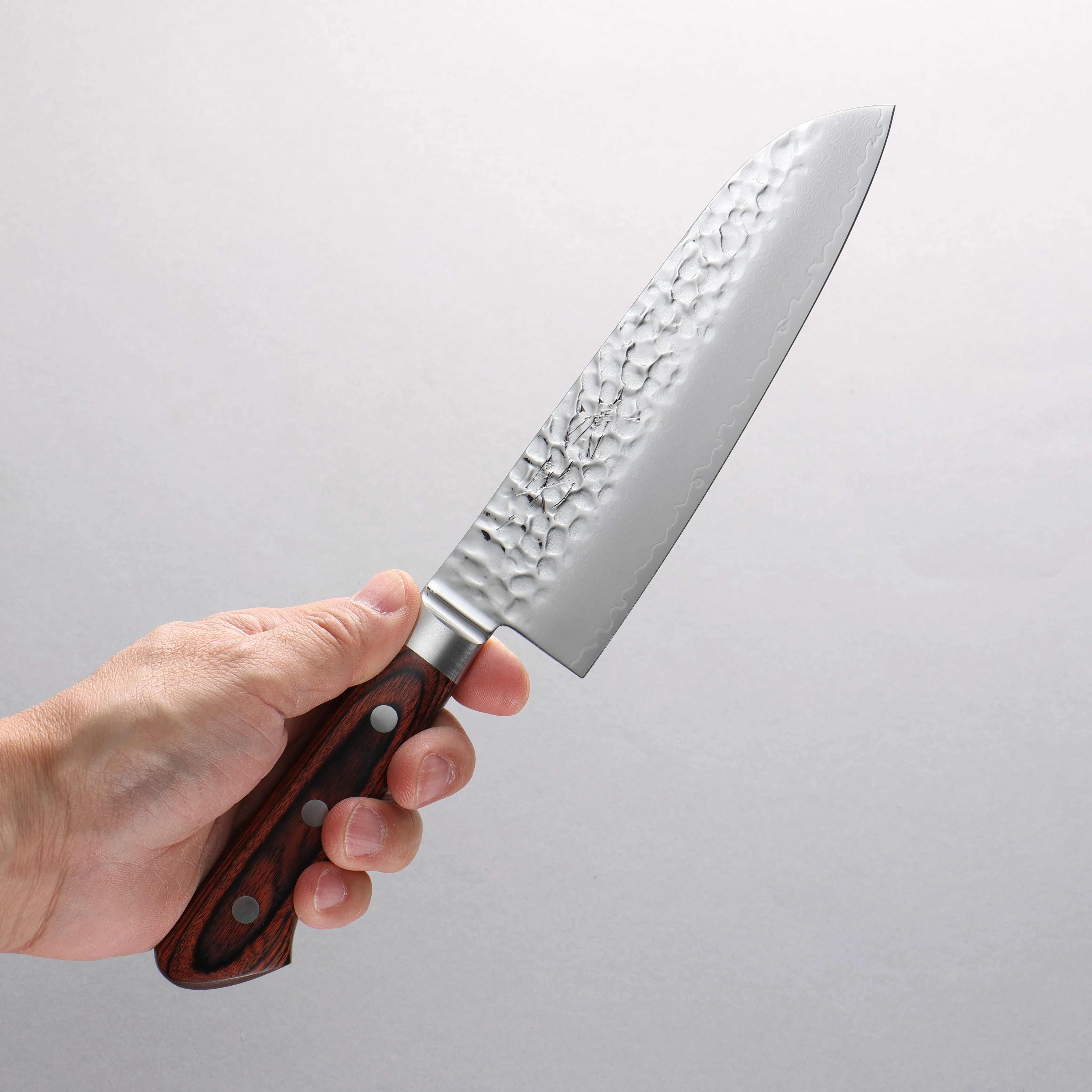 Seisuke VG10 33 Layer Hammered Damascus Santoku  170mm Mahogany Handle