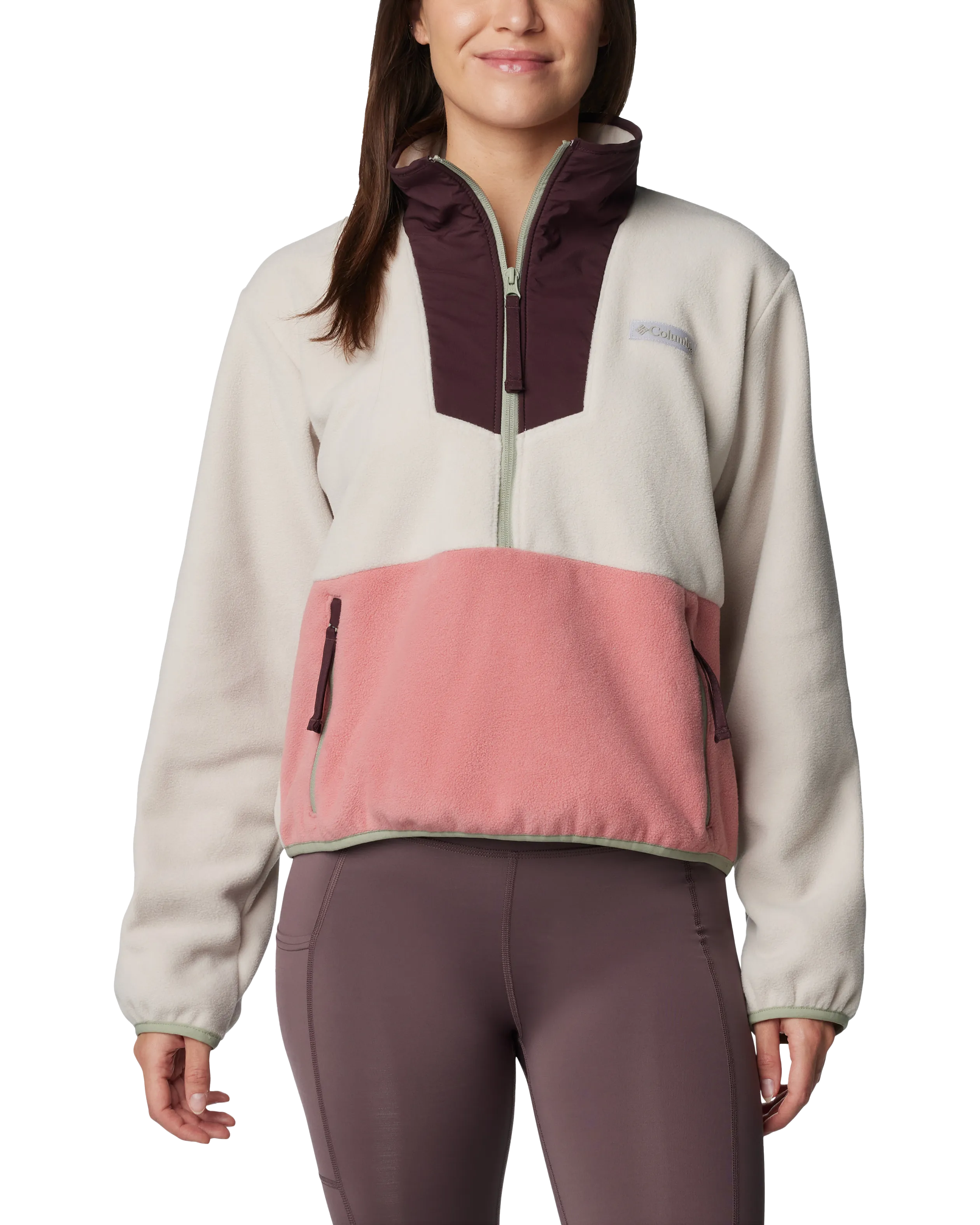 Sequoia Grove Half Zip Fleece Jacket in Dark Stone & Pink Agave