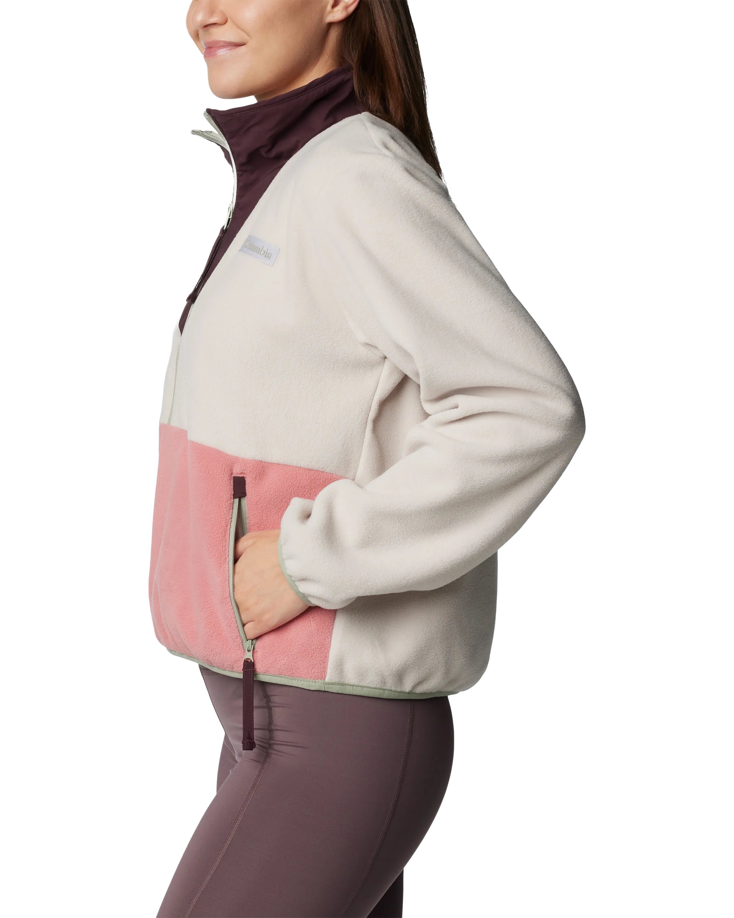 Sequoia Grove Half Zip Fleece Jacket in Dark Stone & Pink Agave
