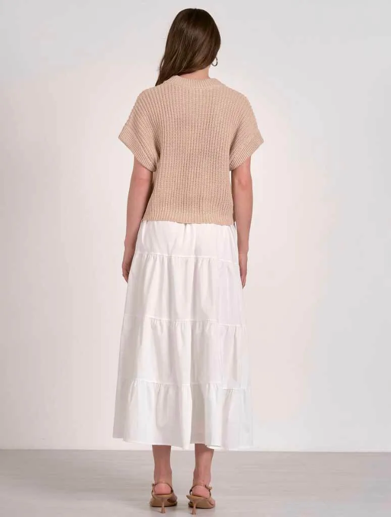 Short Sleeve Faux Two-Piece Attached Sweater and Skirt