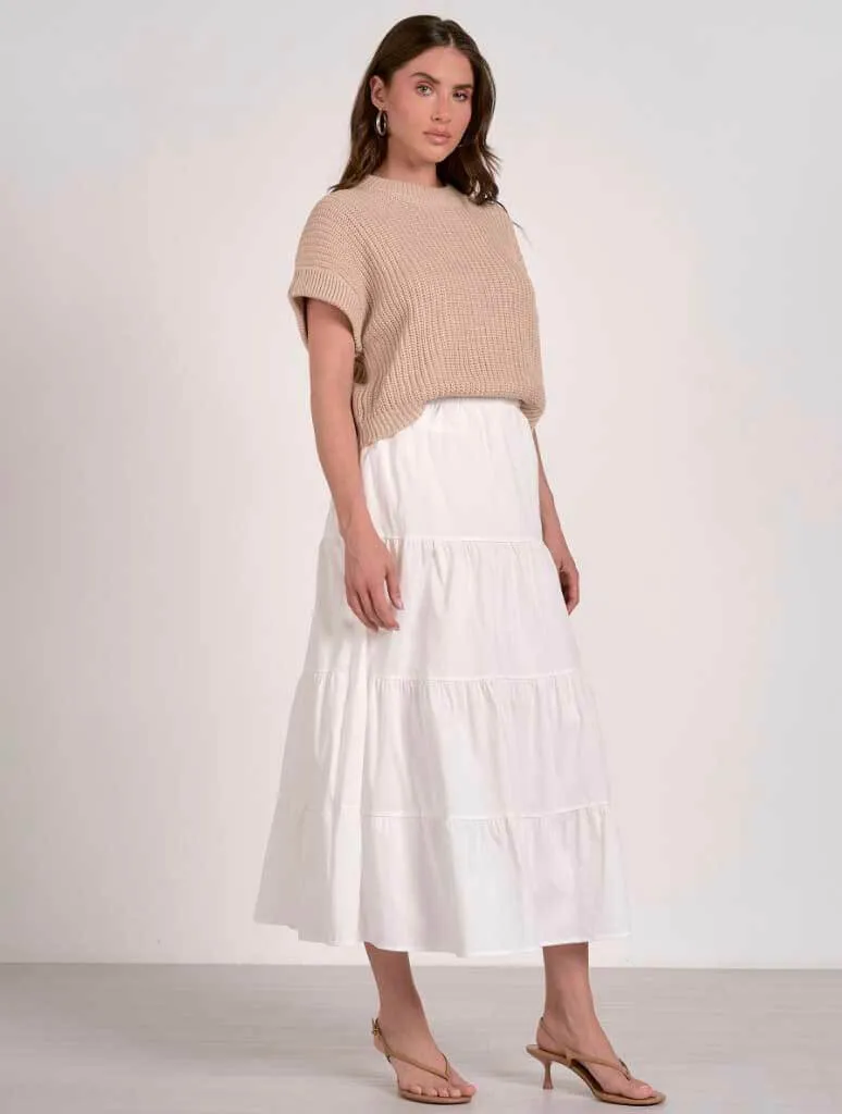 Short Sleeve Faux Two-Piece Attached Sweater and Skirt