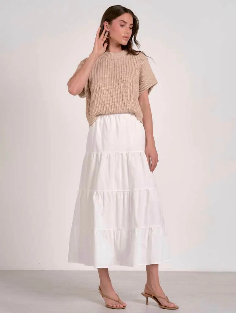 Short Sleeve Faux Two-Piece Attached Sweater and Skirt