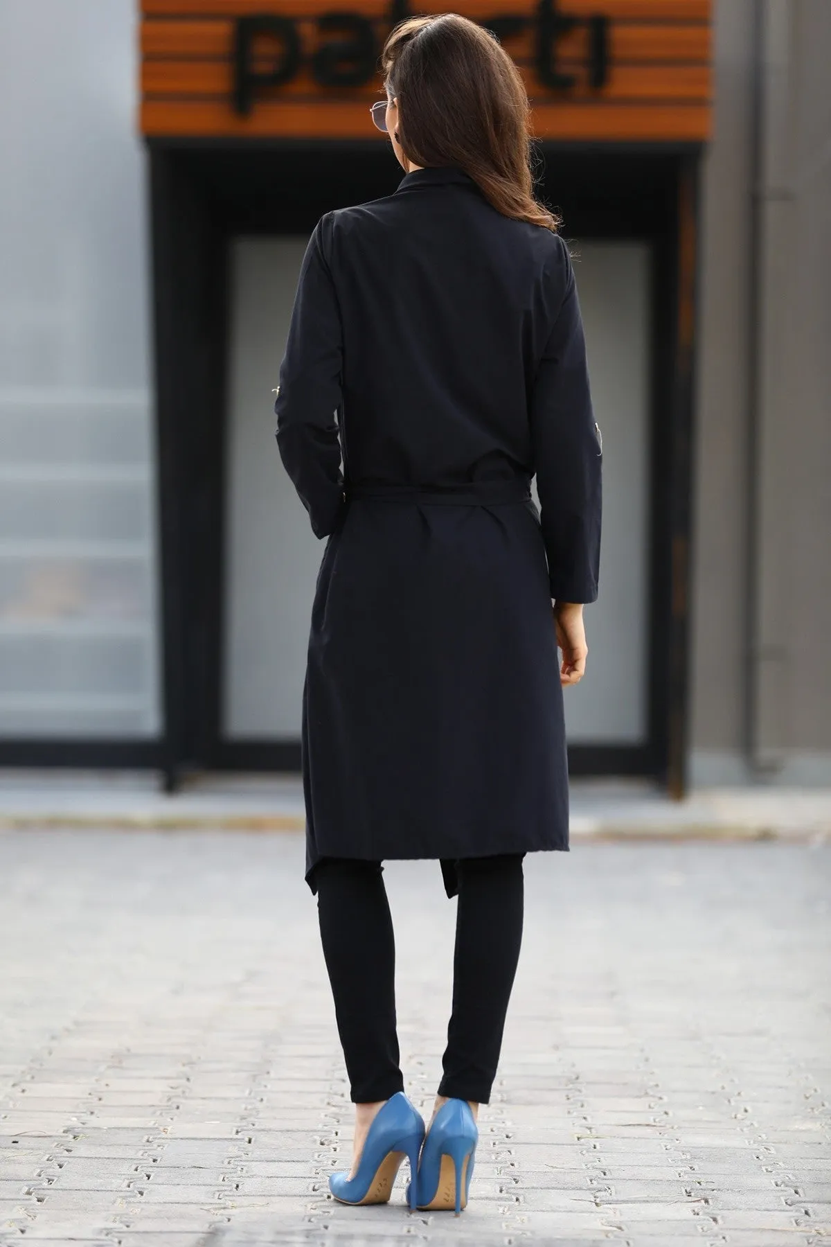 Sidiou Group Pocketed Long Black Kimono Jacket