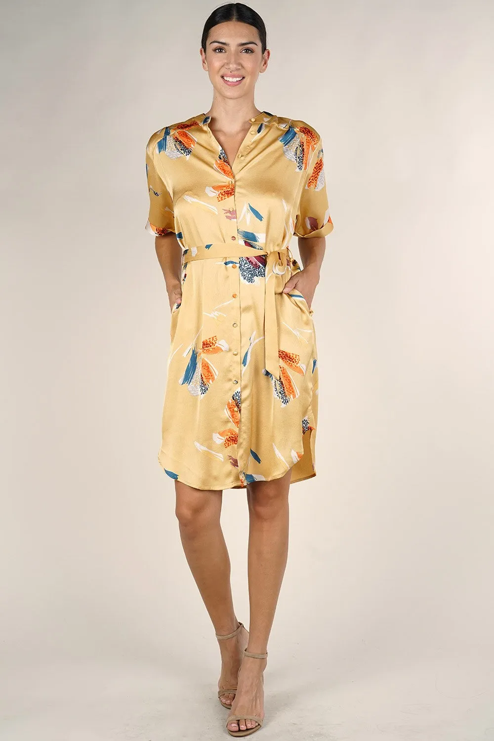 Silky Floral Button Up Shirt Dress