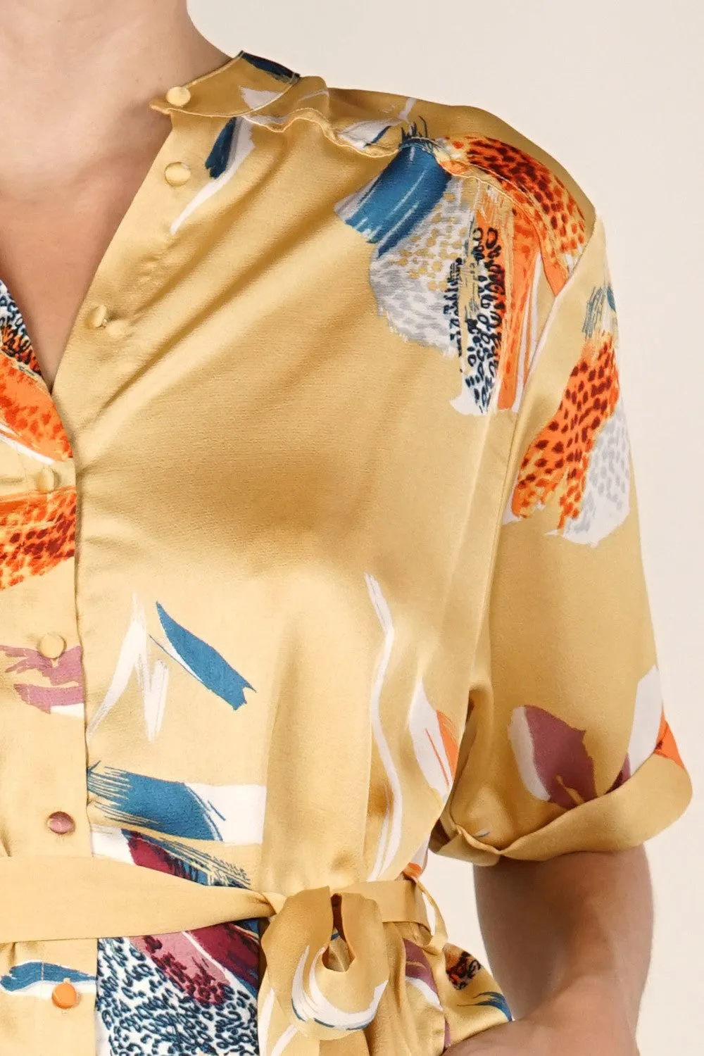 Silky Floral Button Up Shirt Dress