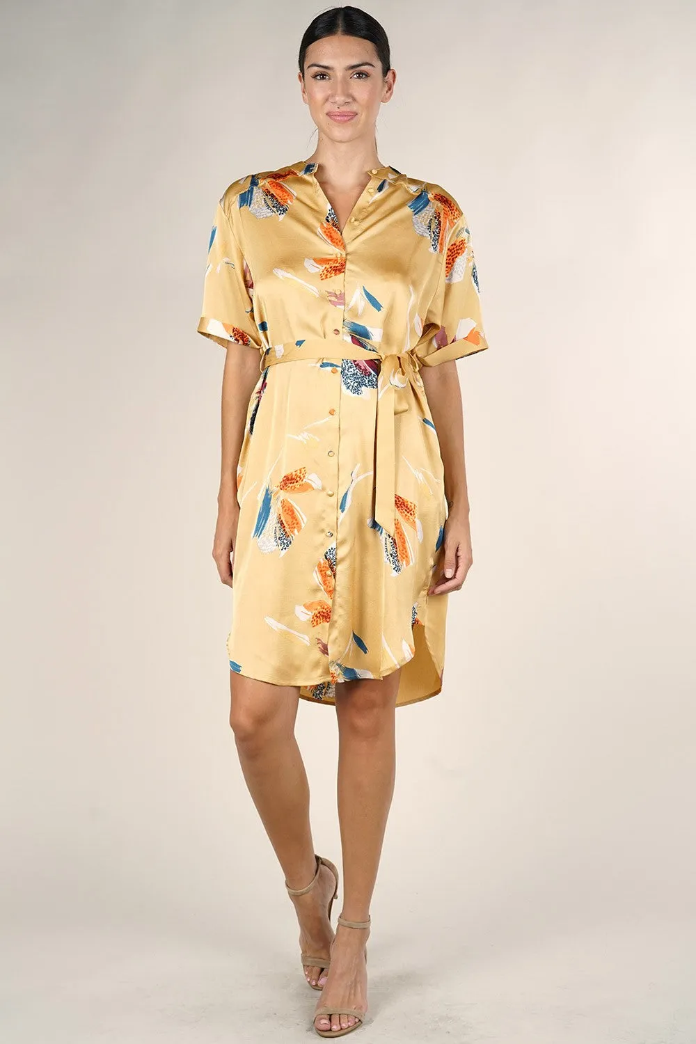 Silky Floral Button Up Shirt Dress