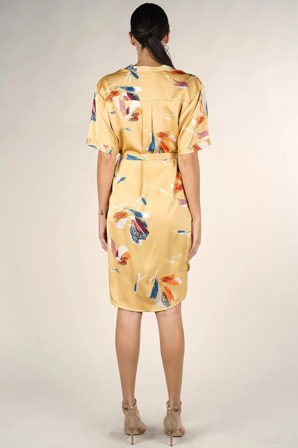 Silky Floral Button Up Shirt Dress