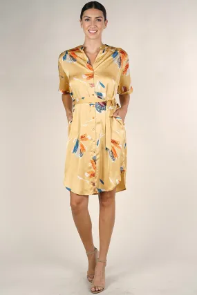 Silky Floral Button Up Shirt Dress