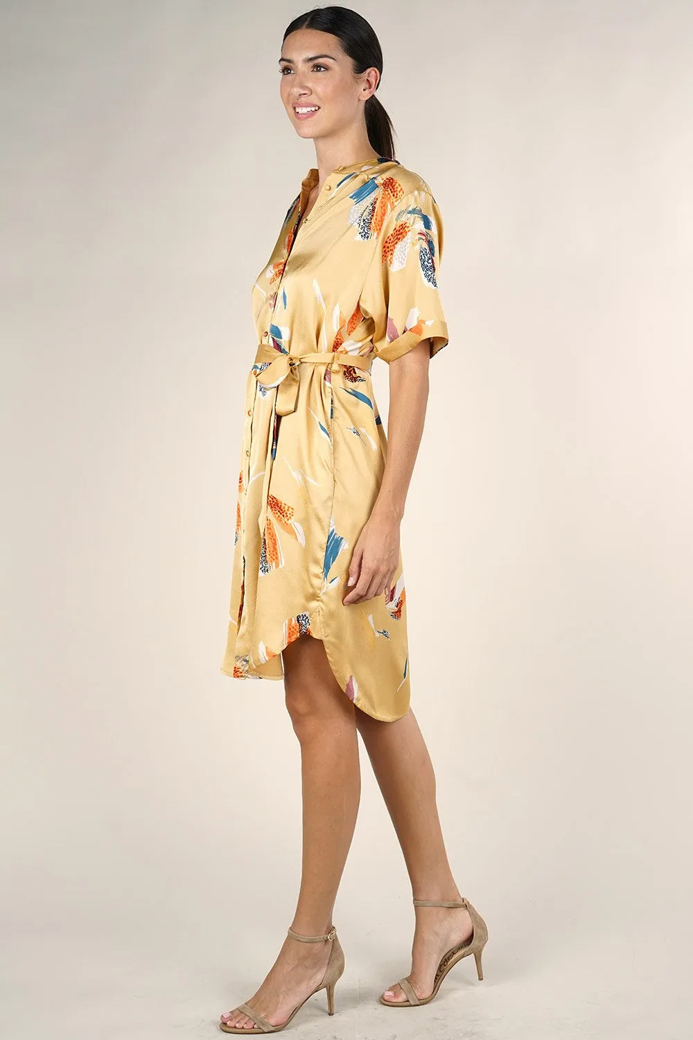 Silky Floral Button Up Shirt Dress