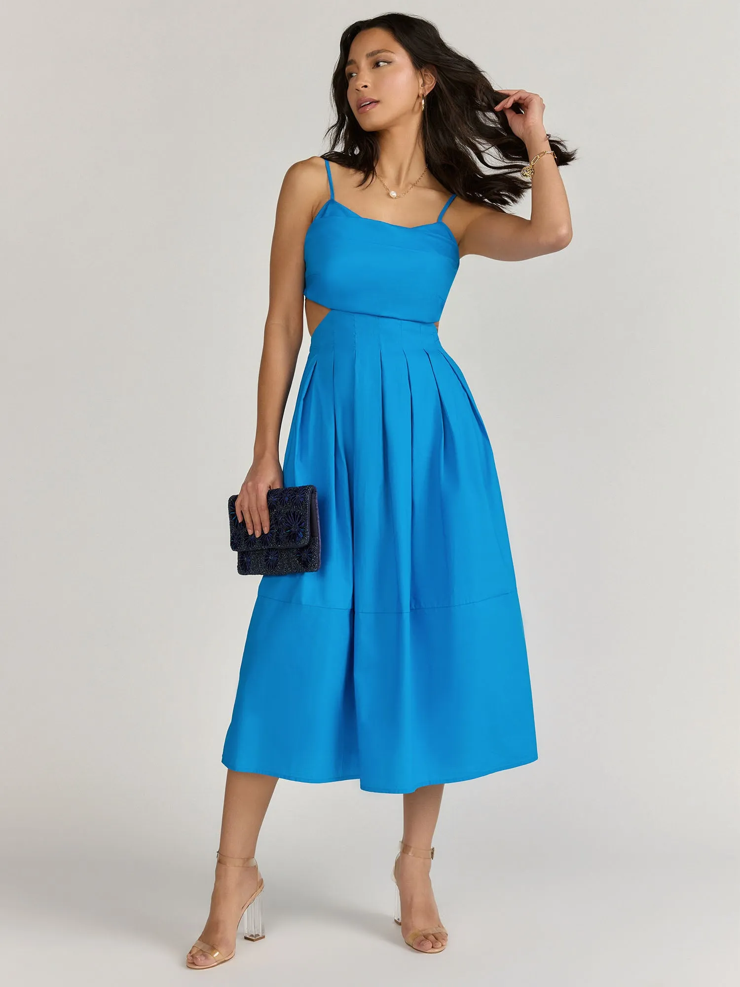 Sleeveless Cowl Neck Cut Out Midi Dress - Lena